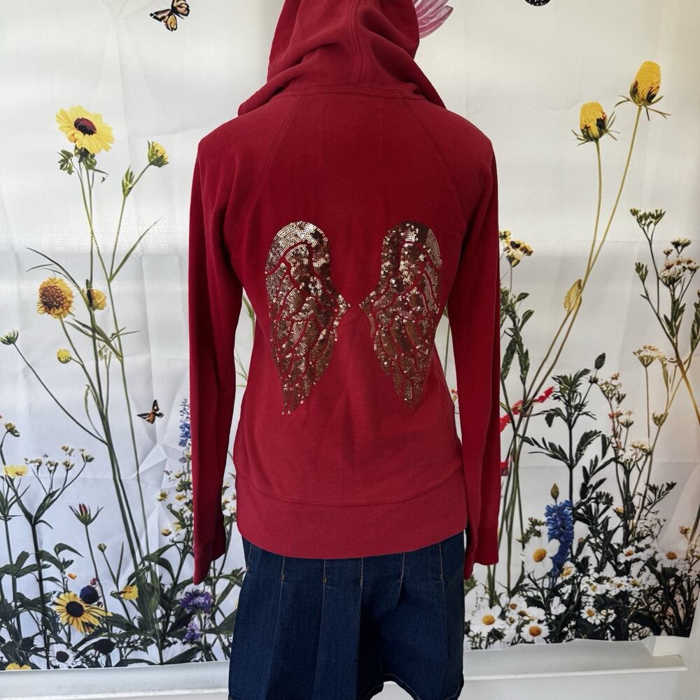 VTG Y2K Victoria's Secret Angel Wings Hoodie Womens Small Pink Bling Sequins
